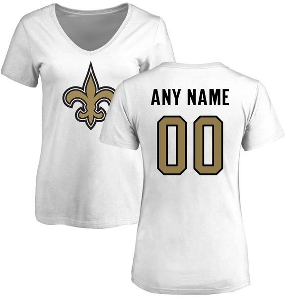 Women New Orleans Saints NFL Pro Line White Custom Name and Number Logo Slim Fit T-Shirt->nfl t-shirts->Sports Accessory